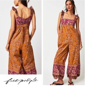 Free People Bali Albright Jumpsuit in Gold Combo NEW